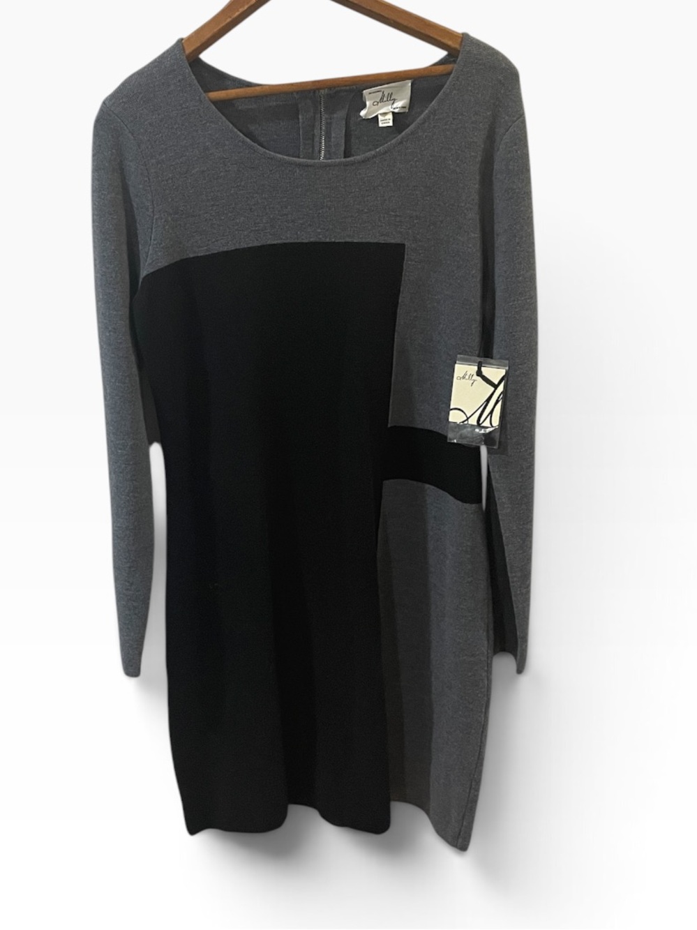 Milly Gray and Black Colorblock Long Sleeve Merino Wool Dress Size Large